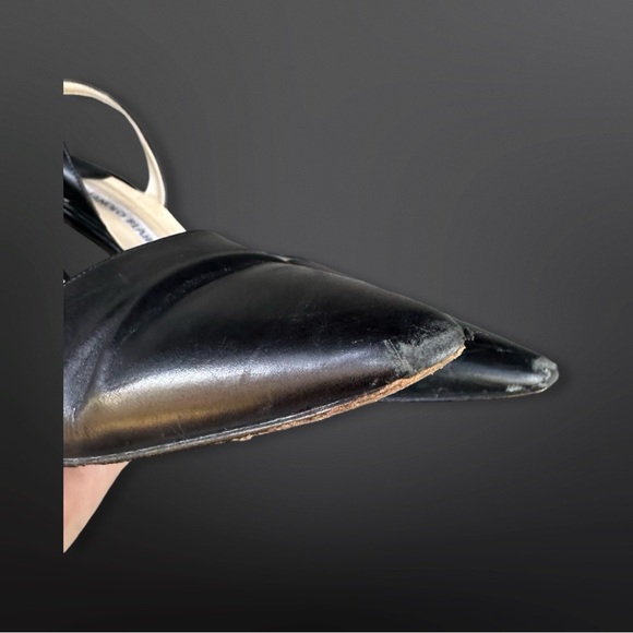 Vintage Manolo Blahnik Black Leather Carolyne Slingback Pumps Heels Sz 8.5 / 39 - Picture 9 of 11